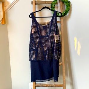 Gorgeous navy blue beaded cocktail dress new with tags
